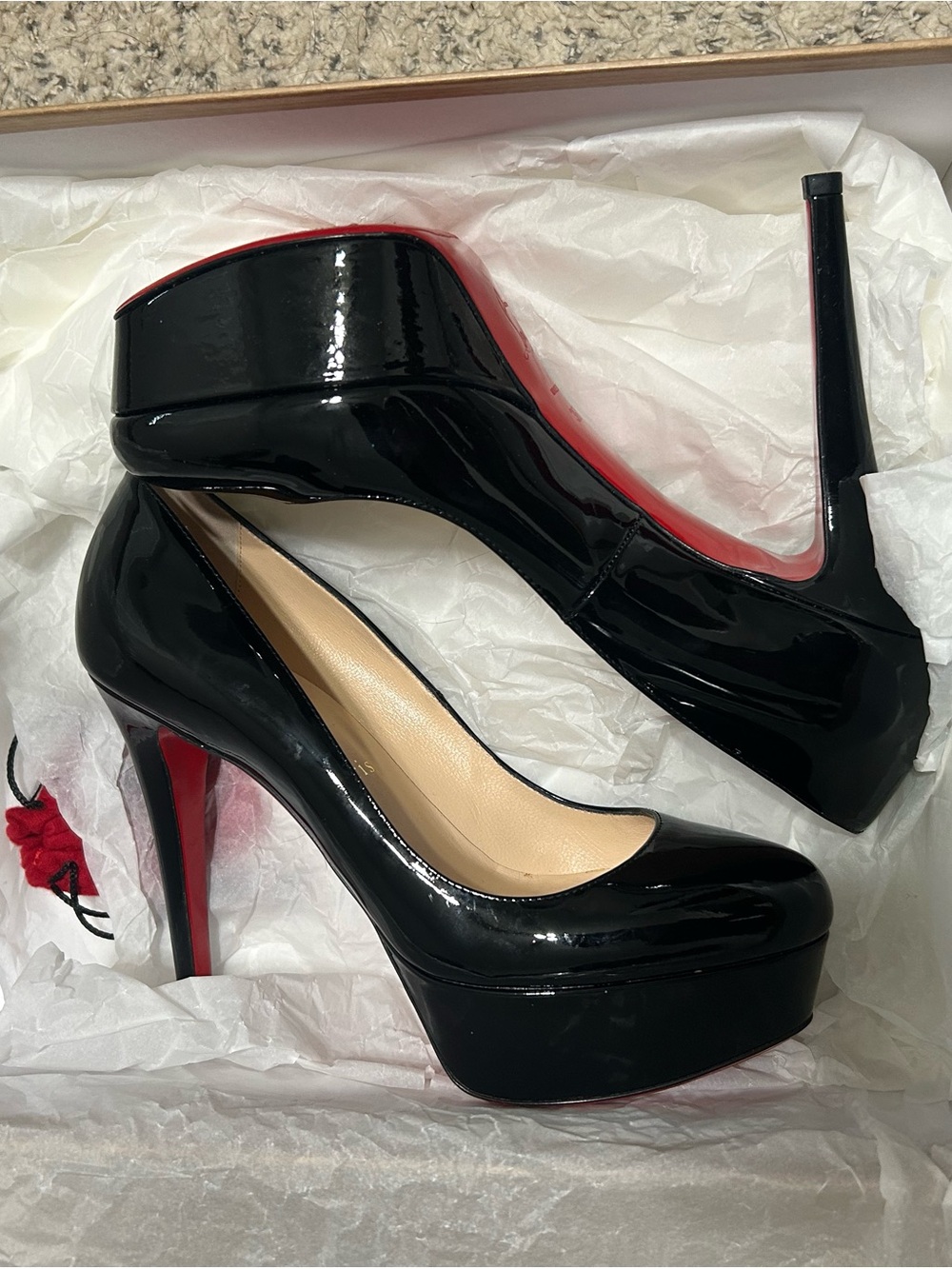 Christian Louboutin Black Patent Platform Pumps with Red Sole